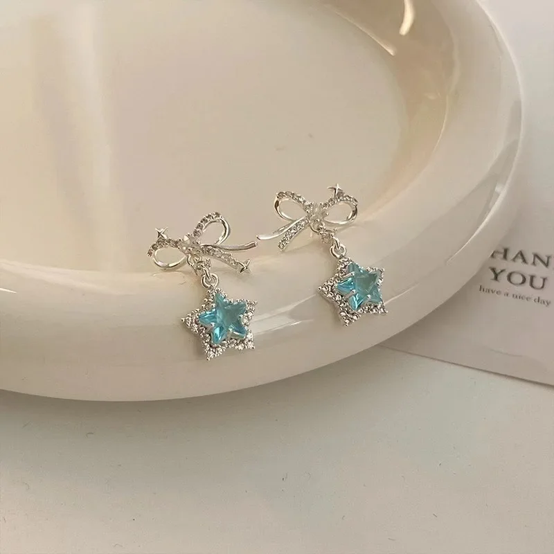 Женские роскошные серьги Звездное небо полные бриллиантов синие звезды легкие