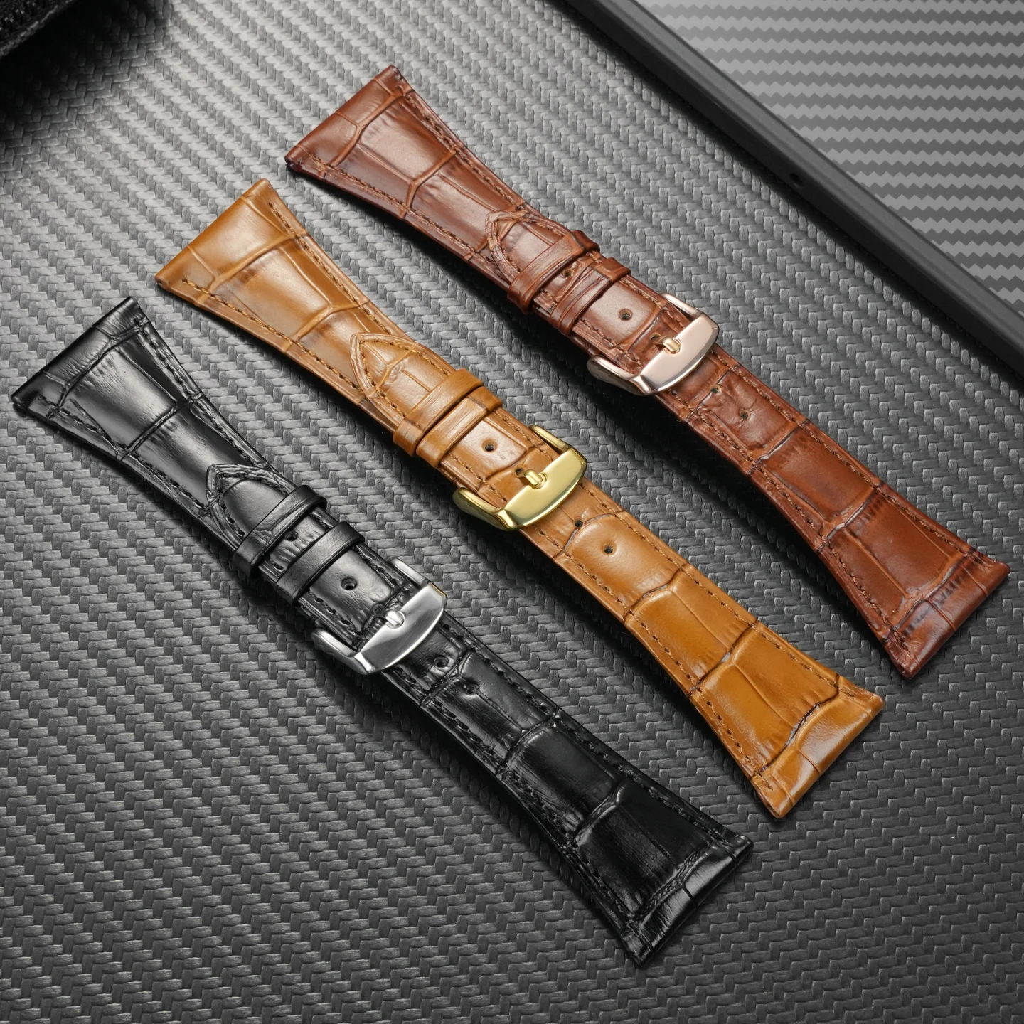 Фото Ремешок из натуральной кожи с крокодиловым узором для деловых часов Bulgari AA48C13GLDCH, серия ASSIOMA, 26x16 мм, 28x16 мм №2