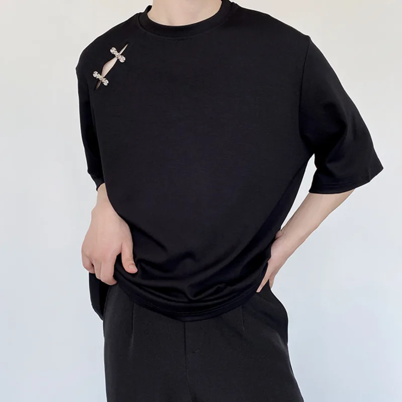 

Футболка SYUHGFA мужская с коротким рукавом, модная повседневная свободная универсальная рубашка с металлическими пуговицами, лето 2023