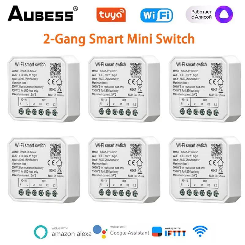 

Tuya Mini DIY Smart Switch 2-Gang WiFi Smart Breaker Module Support 2-Way Control Works With Alexa Google Home Yandex Alice