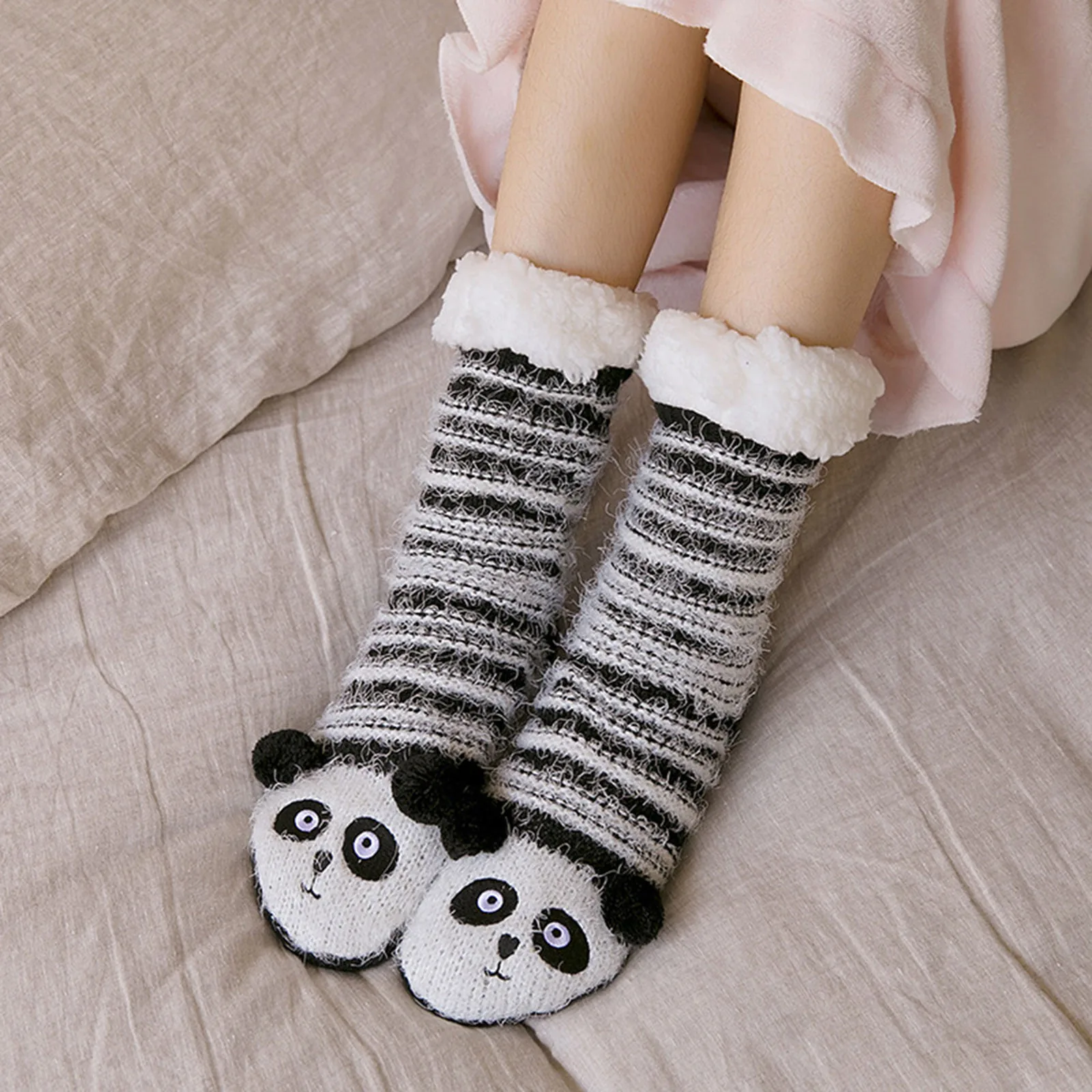 

Women Thermal Fluffy Socks Cute Animal Extra Thick Socks Stripe Crew Warm Socks Warm Color Crew Socks Ladies Floor Sleep Socks