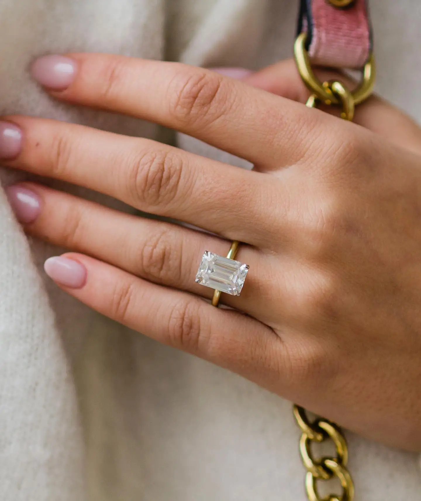 JOVOVASMILE Moissanite Diamond Wedding Ring 5.5 Carat 12x8.5mm Elongated Emerald Cut Two-Tone 18k Yellow White Gold Solitaire
