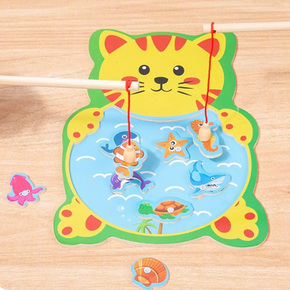 

Деревянная Магнитная рыболовная игра с животными, кошка, кролик, познавательные игры с рыбами, игрушки для родителей и детей, игрушка для раннего развития, Дошкольное обучение