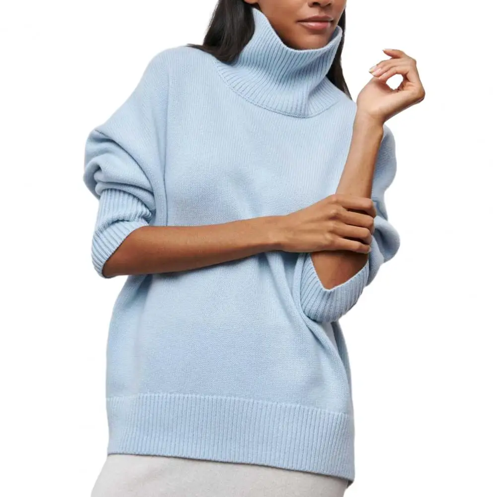 

Однотонный пуловер с высоким воротником и длинным рукавом для женщин, модный Свободный мешковатый свитер с высоким и низким подолом, сезон осень-зима, укороченный топ 2023