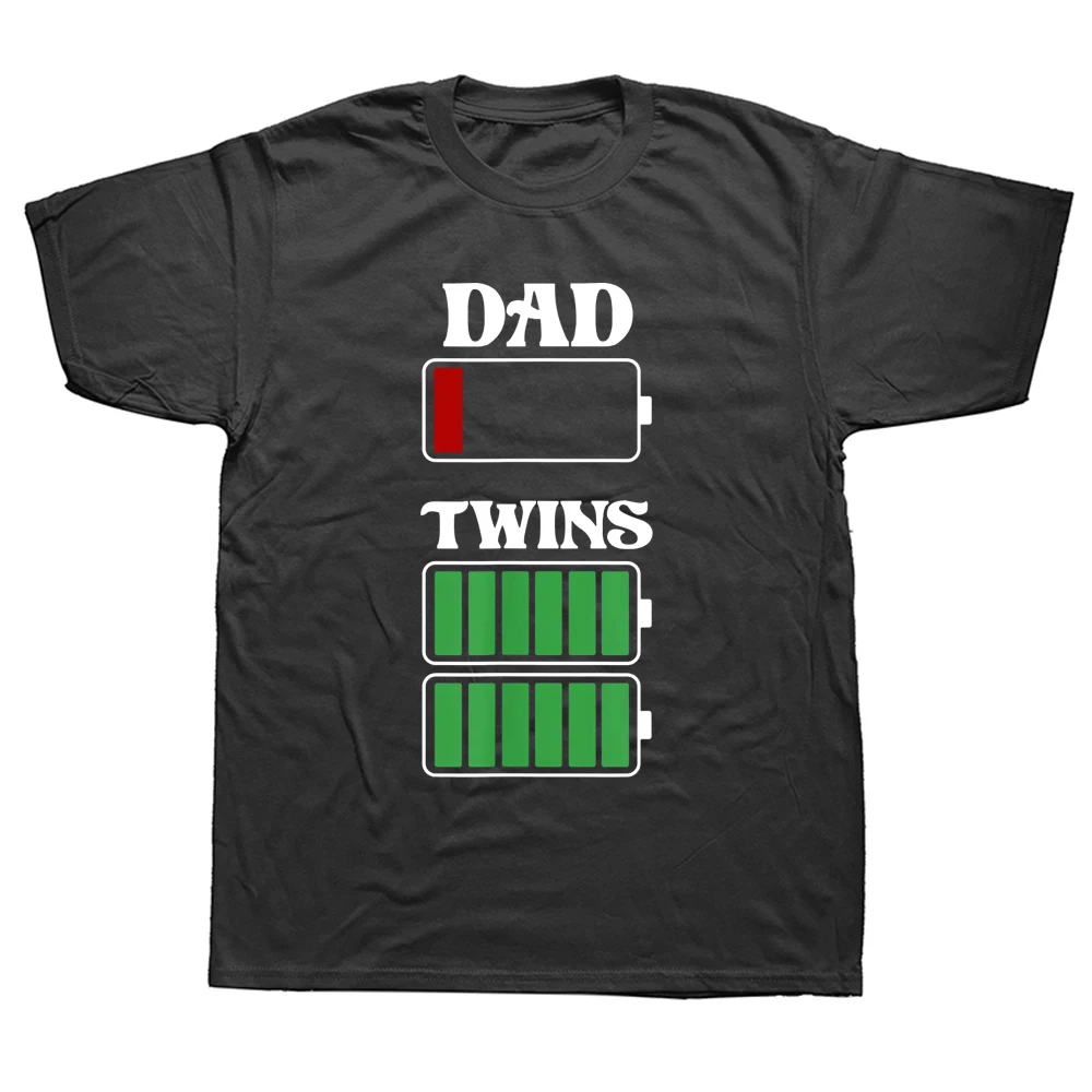 

Funny New Dad Twins Daddy of Twin T-shirt Father Low Battery Graphic Cotton Short Sleeve Pregnancy Announcement Gift T Shirts