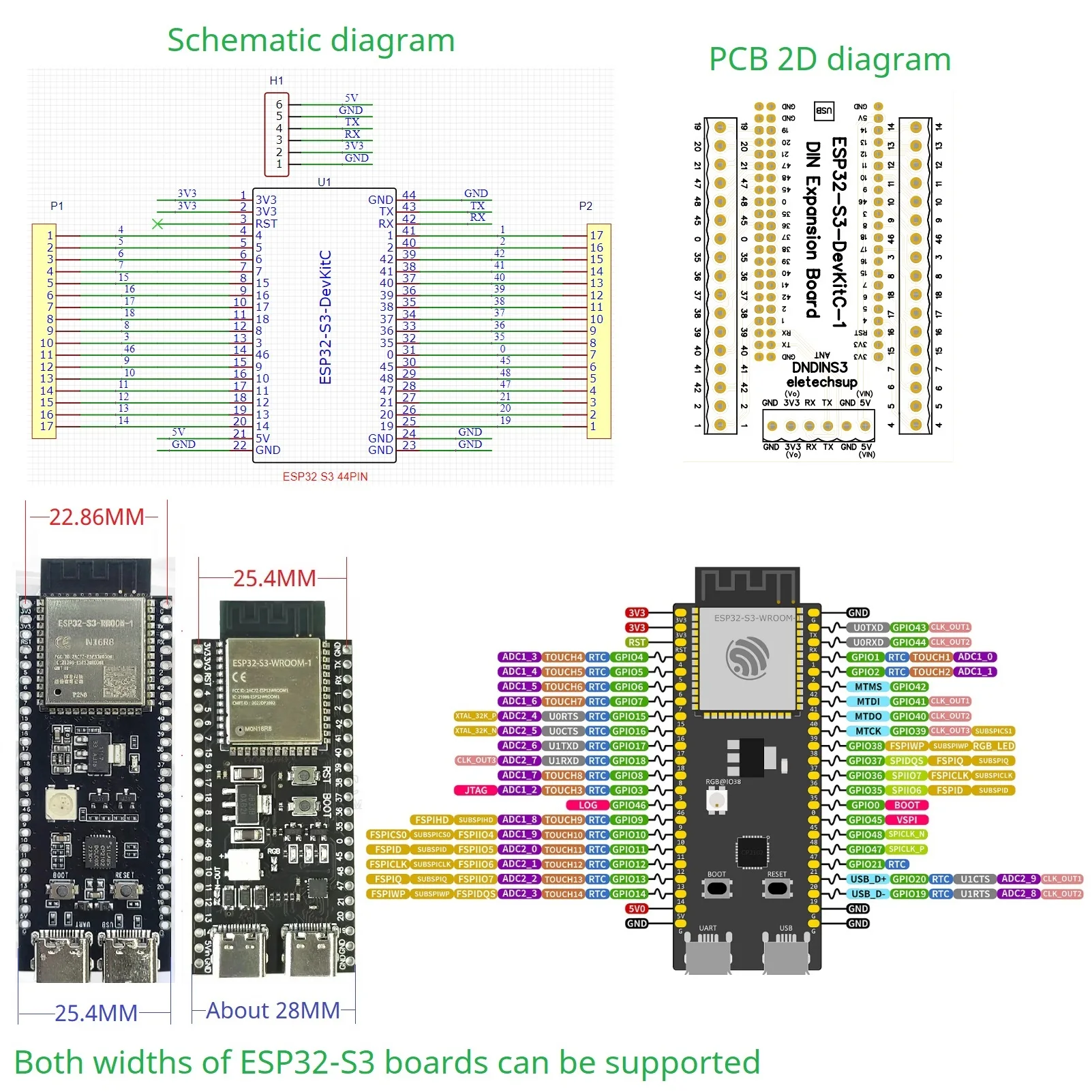 Для Wi-Fi + Bluetooth LE ESP32-S3 Плата расширения для монтажа на DIN-рейку All PinOut 3 96 Винтовой