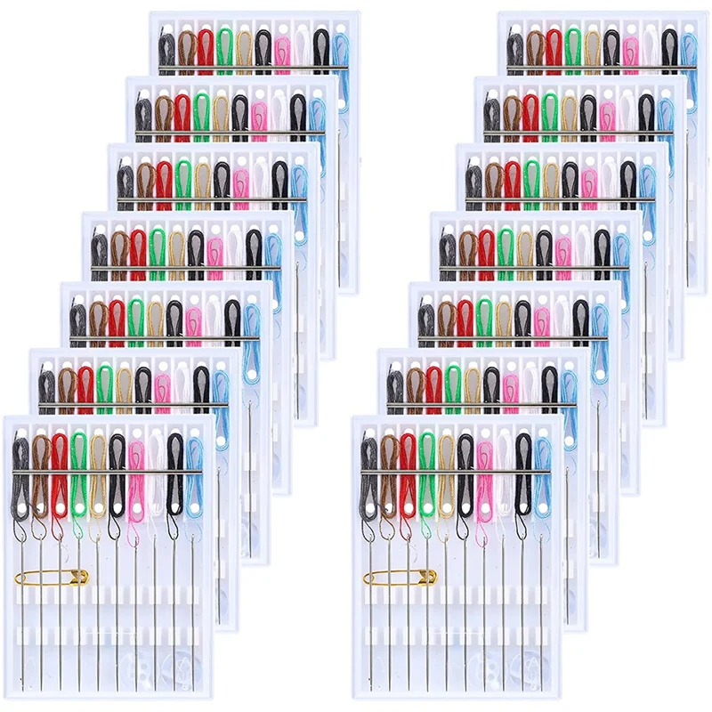 

14 Boxes Mini Quick Fix Sewing Kit Easy Pre Threaded Needle Kit Basic Personal Sewing Kit Plastic Threaded Needle Holder