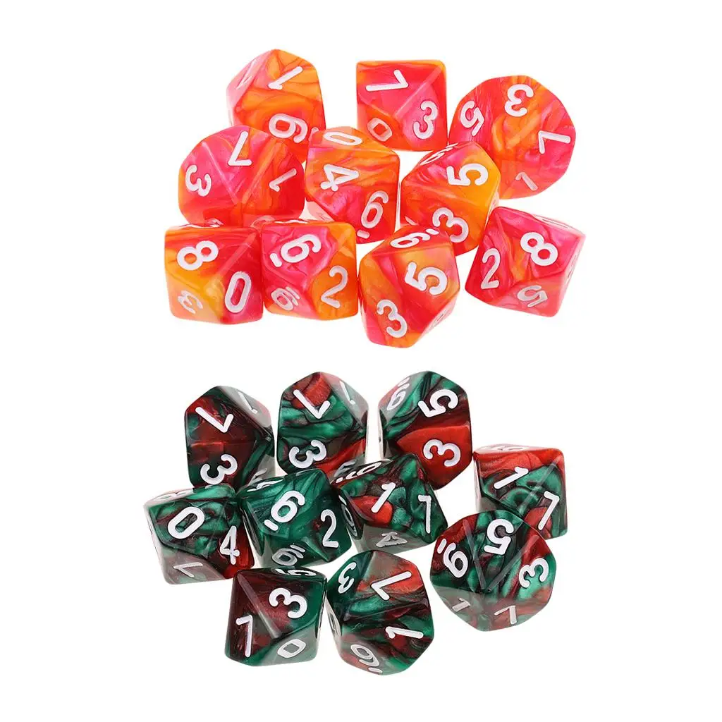 20 шт. 10-гранные многогранные игральные кости D10 двойного цвета для DND RPG оранжевый