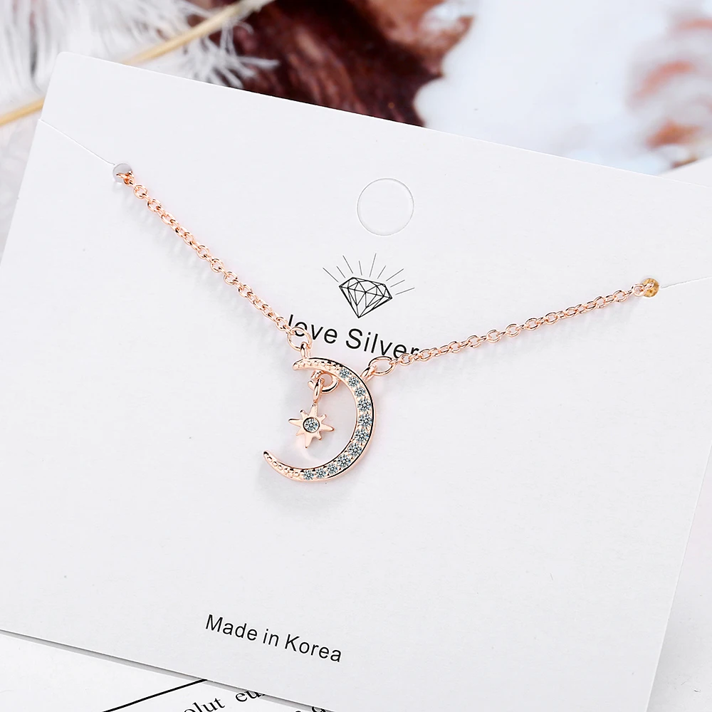 

Todorova Korean Style Temperament Women Micro Zircon Moon Star Pendant Short Clavicle Necklace Choker Collar Accessories Gifts