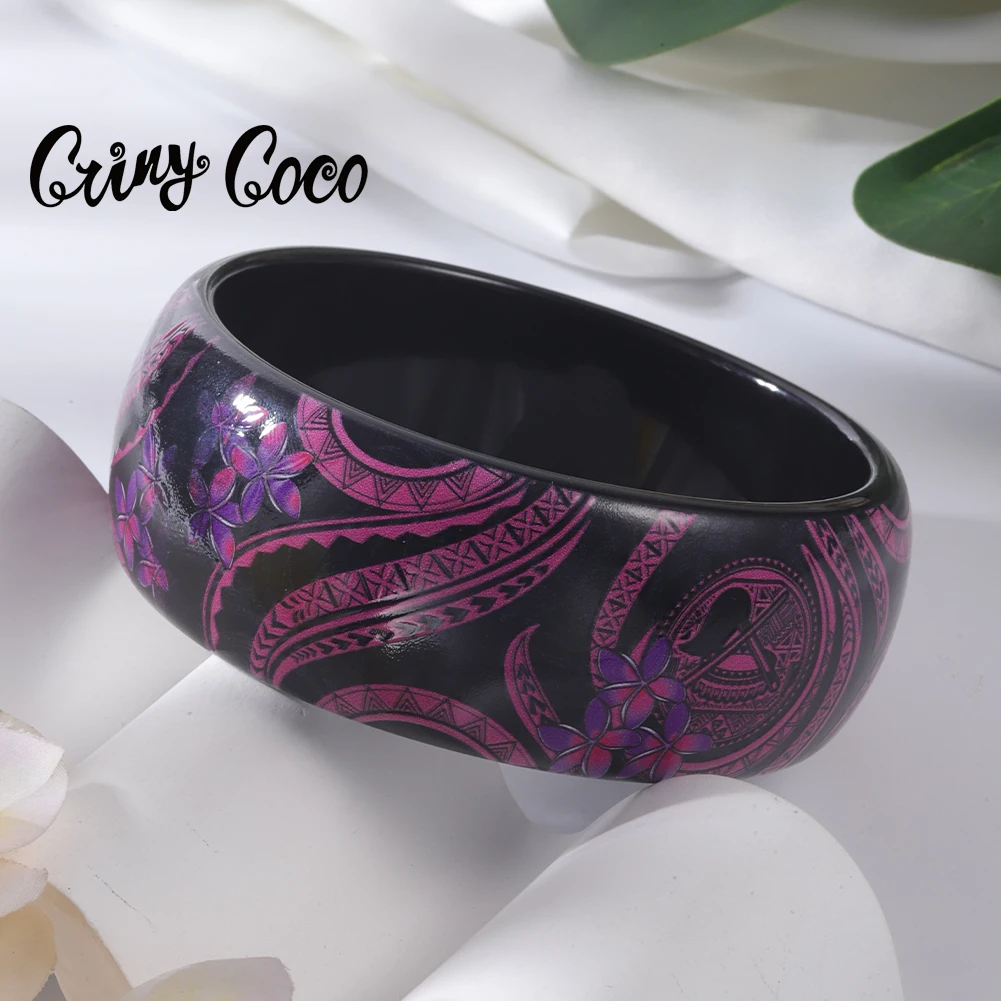

Cring Coco Hibiscus Flowers Bangles Samoan Hamilto Bracelets Polynesian Jewelry Hawaiian Acrylic Bracelet Wide Bangle for Women