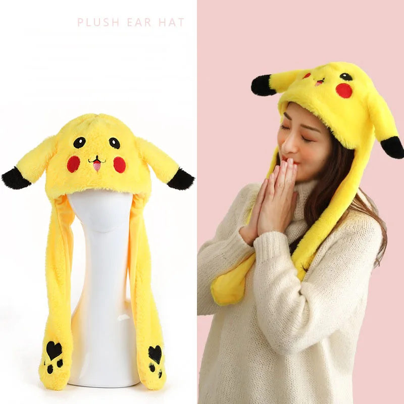 

Pokemon Pikachu Plush Toys Hat Kawaii Cartoon Pikachu Rabbit Ears Hat Toys Ear Moveable Plush Hat Funny Birthday Gift for Girl