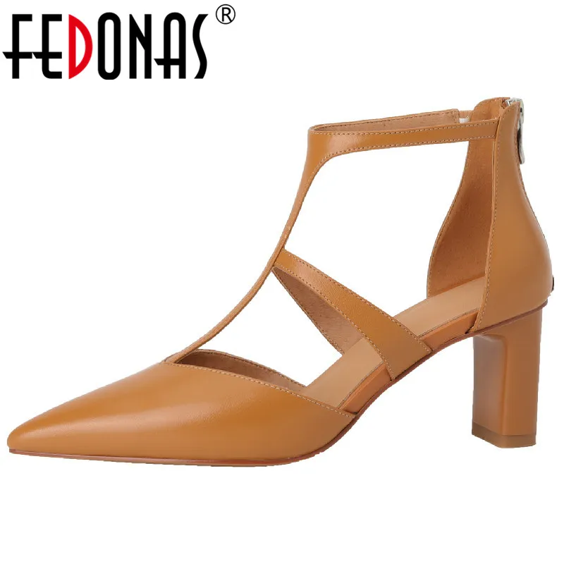 

FEDONAS Summer Women Sandals Sexy Fashion Pointed Toe High Heels Genuine Leather Back Zipper Shoes Woman Party Office Lady Pumps