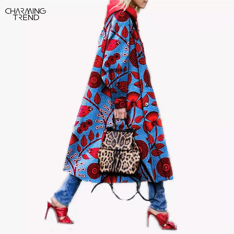 

2022NEW Coat Chic Ethnic Printed Flower Ladies Long Coat Winter Lapel Cotton Jacket Vintage Fashion Female Outwear Jacket Vintag