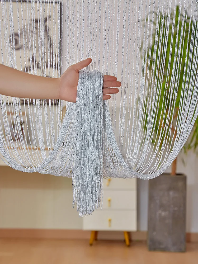 

String curtain 3X3 M shiny tassel silver cord curtain for bedroom windows doors living room divider home decor wedding