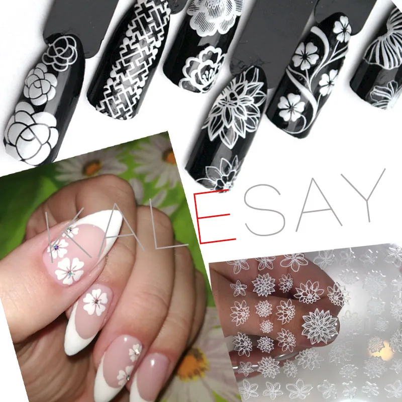 Новое поступление маникюрный дизайн 3D наклейка для ногтей на заднюю часть белая