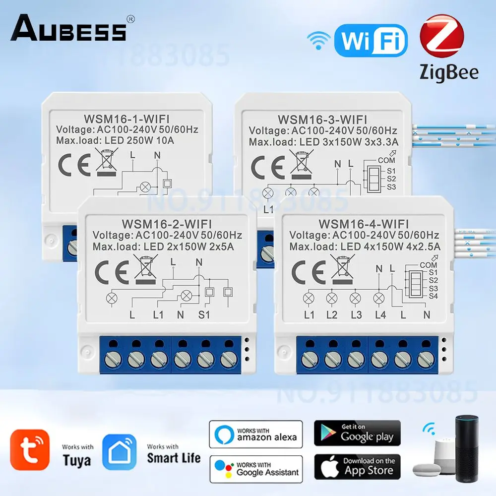 Мини-переключатель Tuya Wi-Fi Zigbee не требует нейтрального провода с двумя каналами
