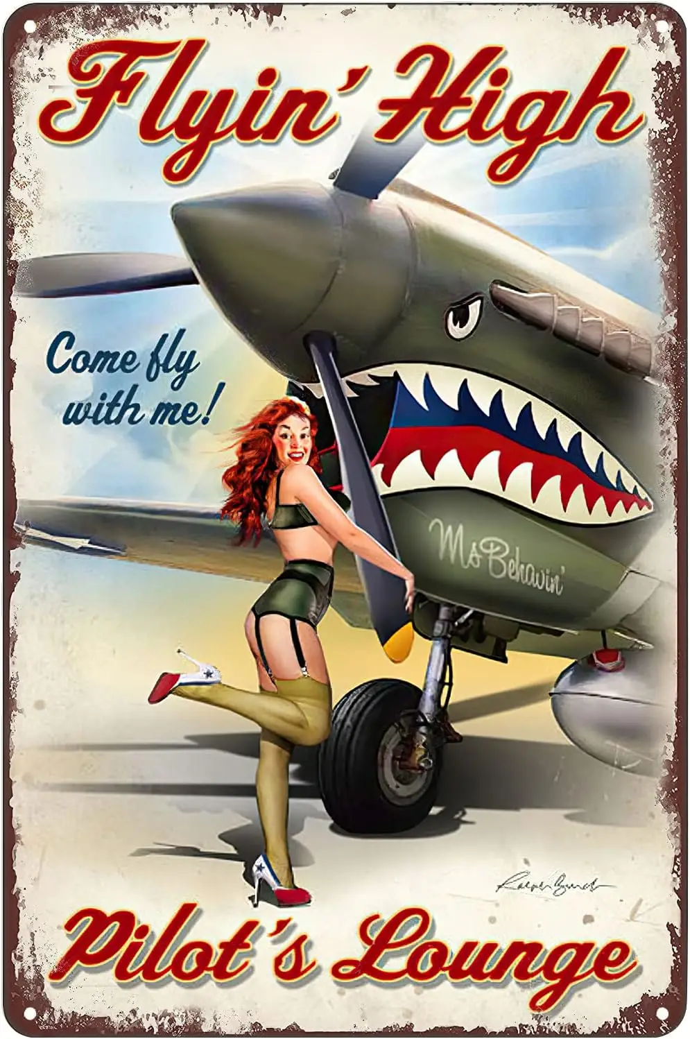 

Металлическая вывеска Pin Up Girl Flying High Pilots Lounge