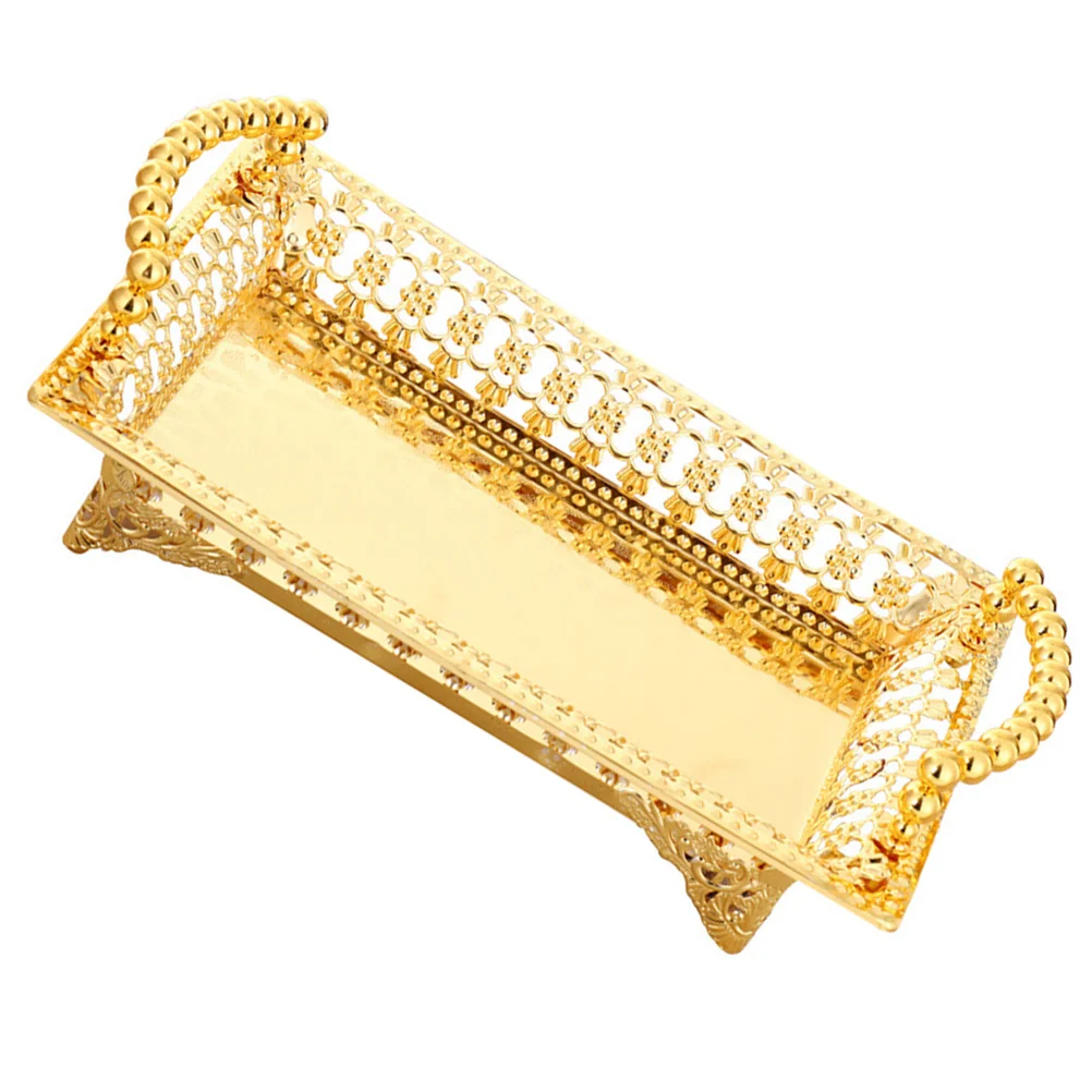 

Tray Plate Serving Dish Fruit Dessert Metal Decorative Basket Gold Footed Display Cake Organizer Cabinet Corner Plates