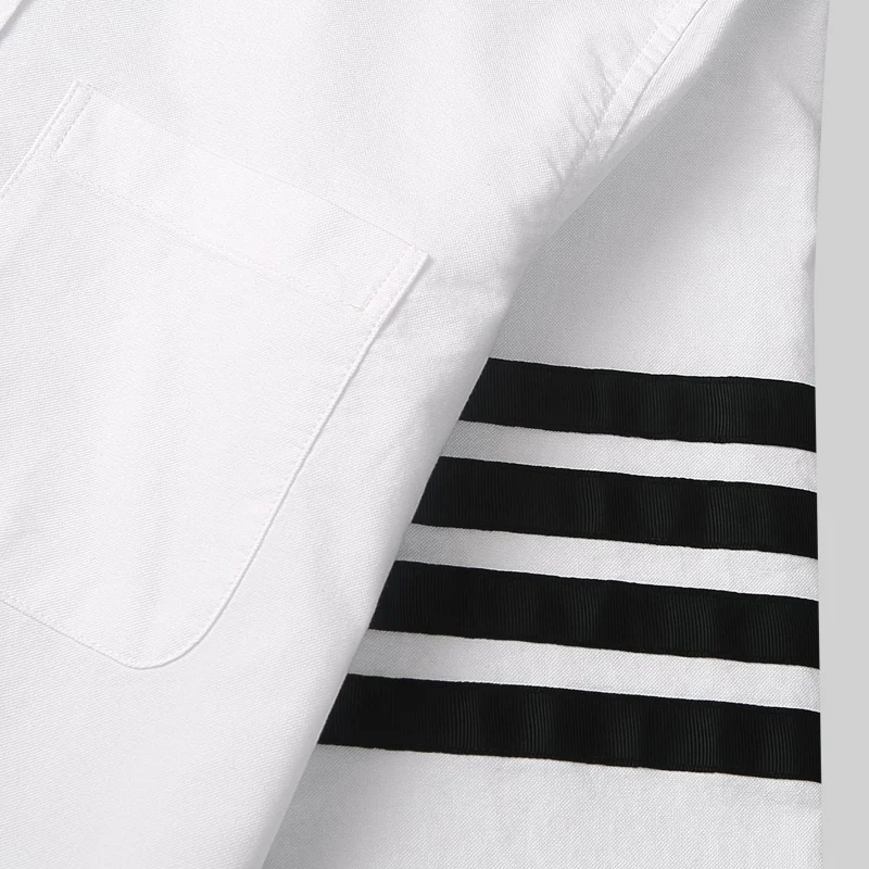 TB THOM Men's Shirt White Fashion Top Brand 4-Bar Navy Stripes Casual Oxford Fine Cotton Long Sleeve High Quality Women's Shirts
