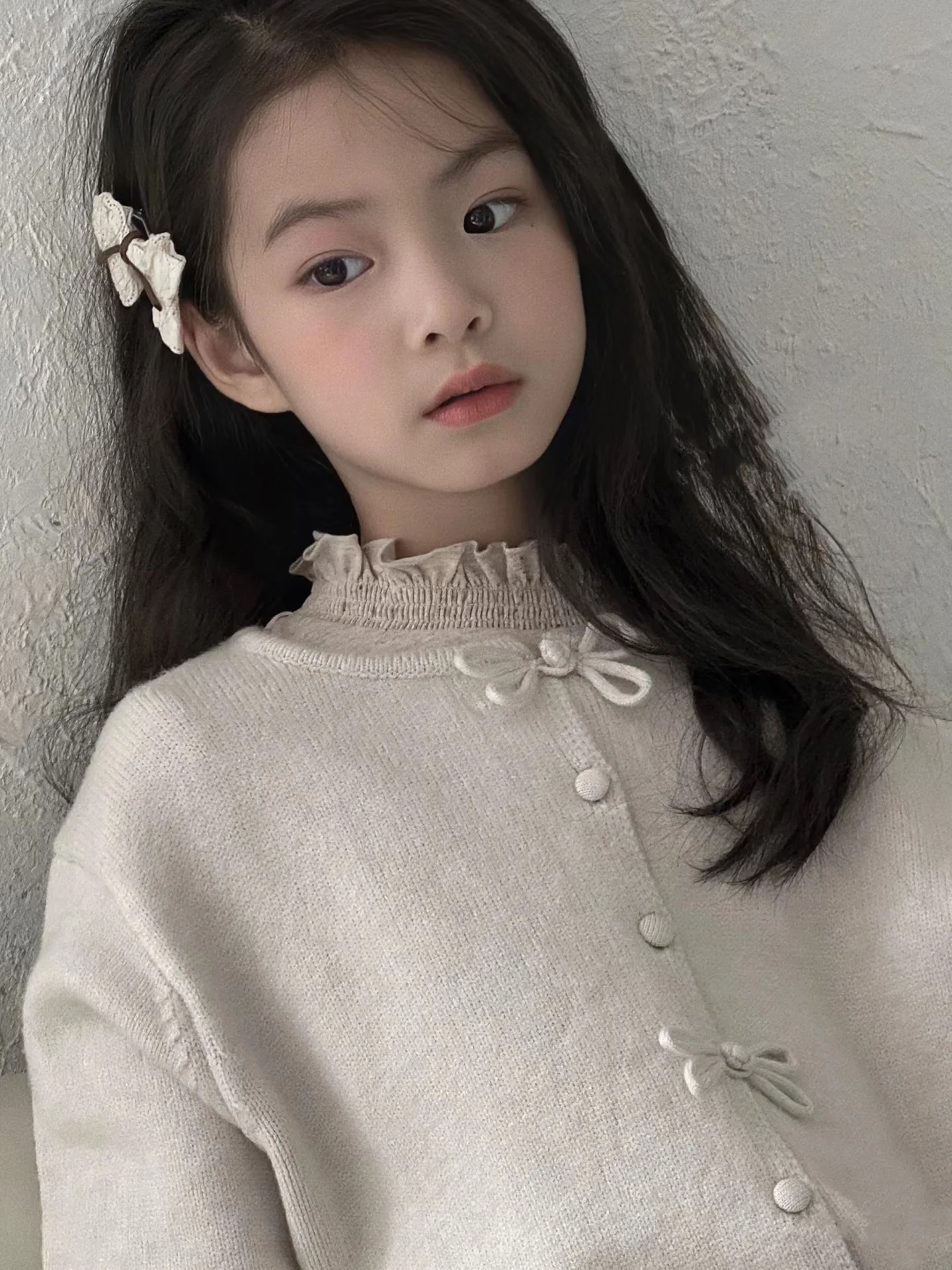 Korean Children's Girls Sweater Cardigan Fall 2024 New Yangqi Fashion Wild Bow Tie Knit