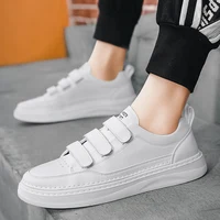 Spring New All-Match Hook & Loop White Sneakers Men Leather Casual Shoes Male Korean Style Shoes 1