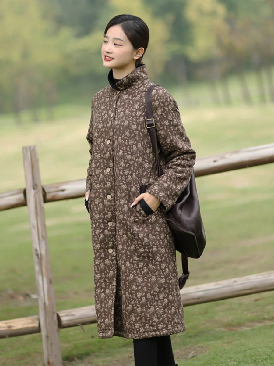 Женское зимнее платье из саржи хлопка и льна с цветочным принтом теплое овечье