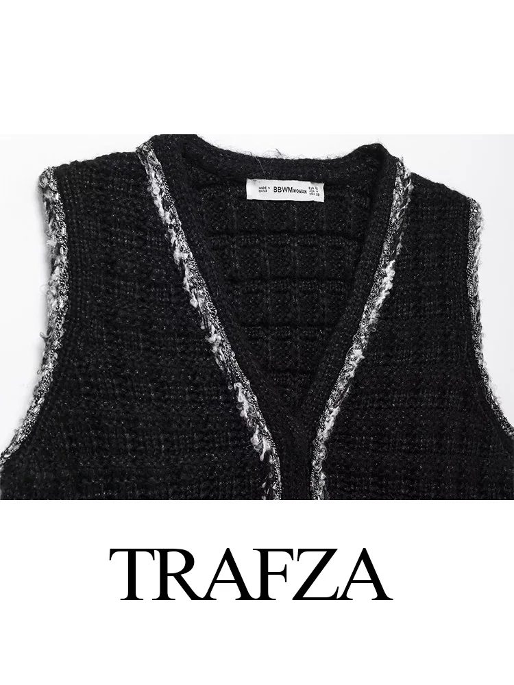 TRAFZA осенний женский элегантный жилет с v-образным вырезом без рукавов вязаные