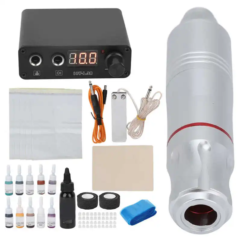 

Моторная тату-машинка в комплекте, набор тату-ручек, профессиональная педаль, блок питания, пигментный стакан для тату-салона, для тату