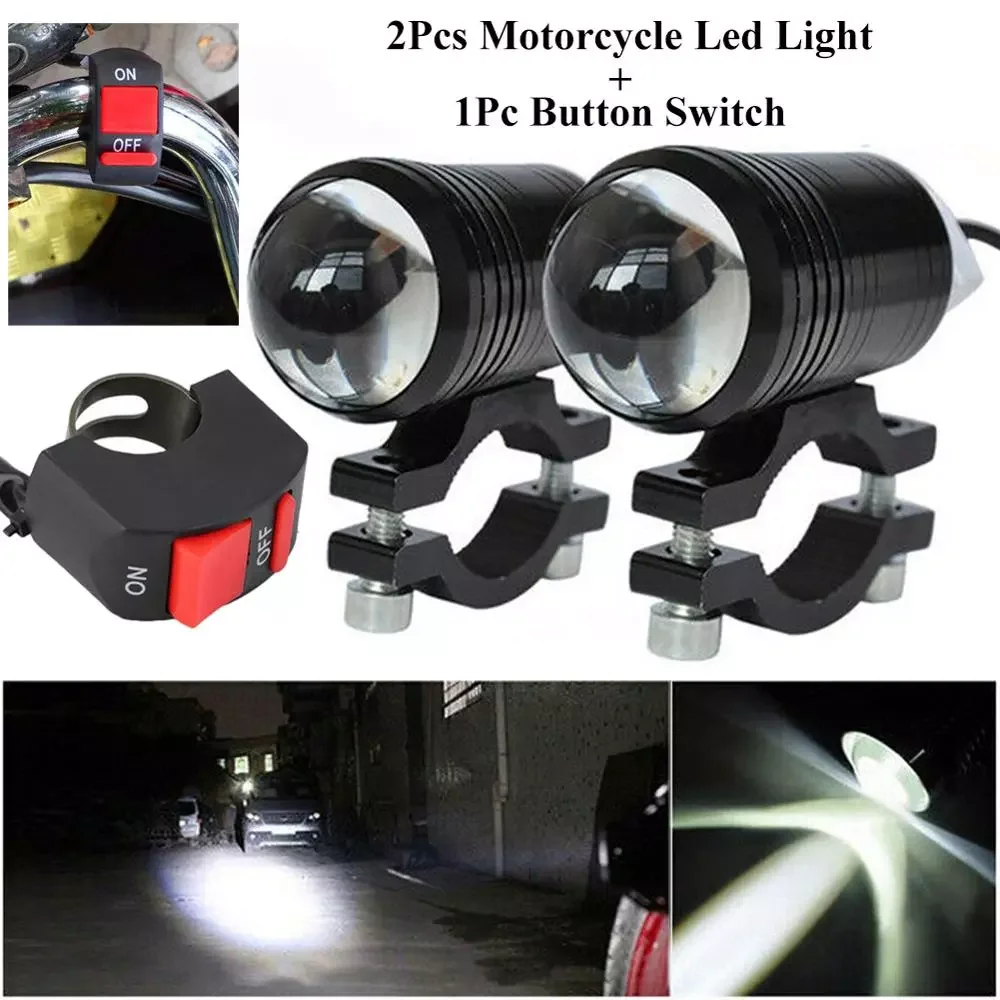 

NEW2023 2pcs Bright Headlight Motorcycle Fog Lights LED Driving Spot Work Lamp Switch Universal E-bike Scooter Fog Spotlight Mot