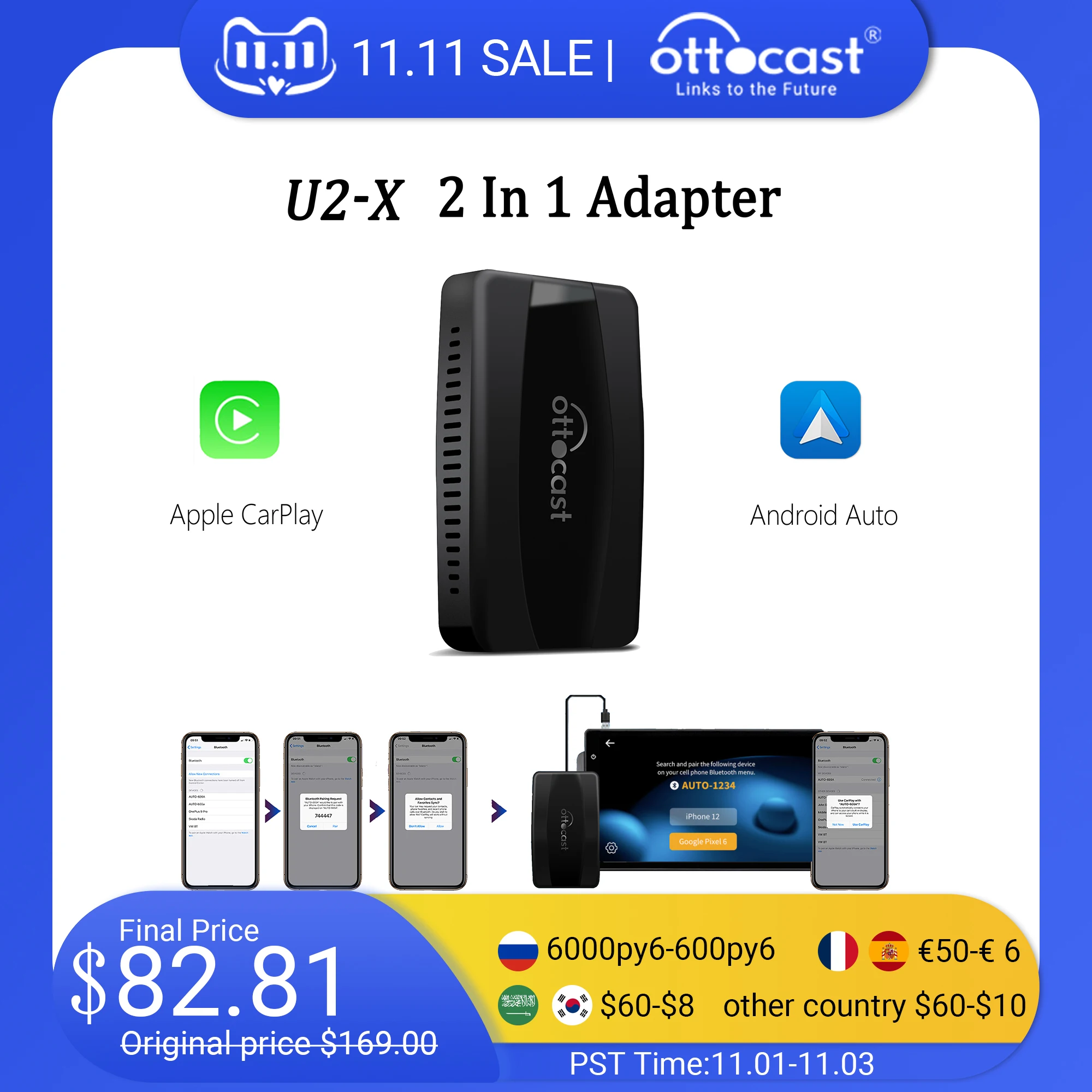 Скидка OTTOCAST U2 X Беспроводной Android Авто CarPlay адаптер 2 в 1 Carplay Smart Box Plug Play мультимедийный плеер для Toyota Mazda Дешево OTTOCAST U2 X Беспроводной Android Авто CarPlay адаптер 2 в 1 Carplay Smart Box Plug Play мультимедийный плеер для Toyota Mazda
