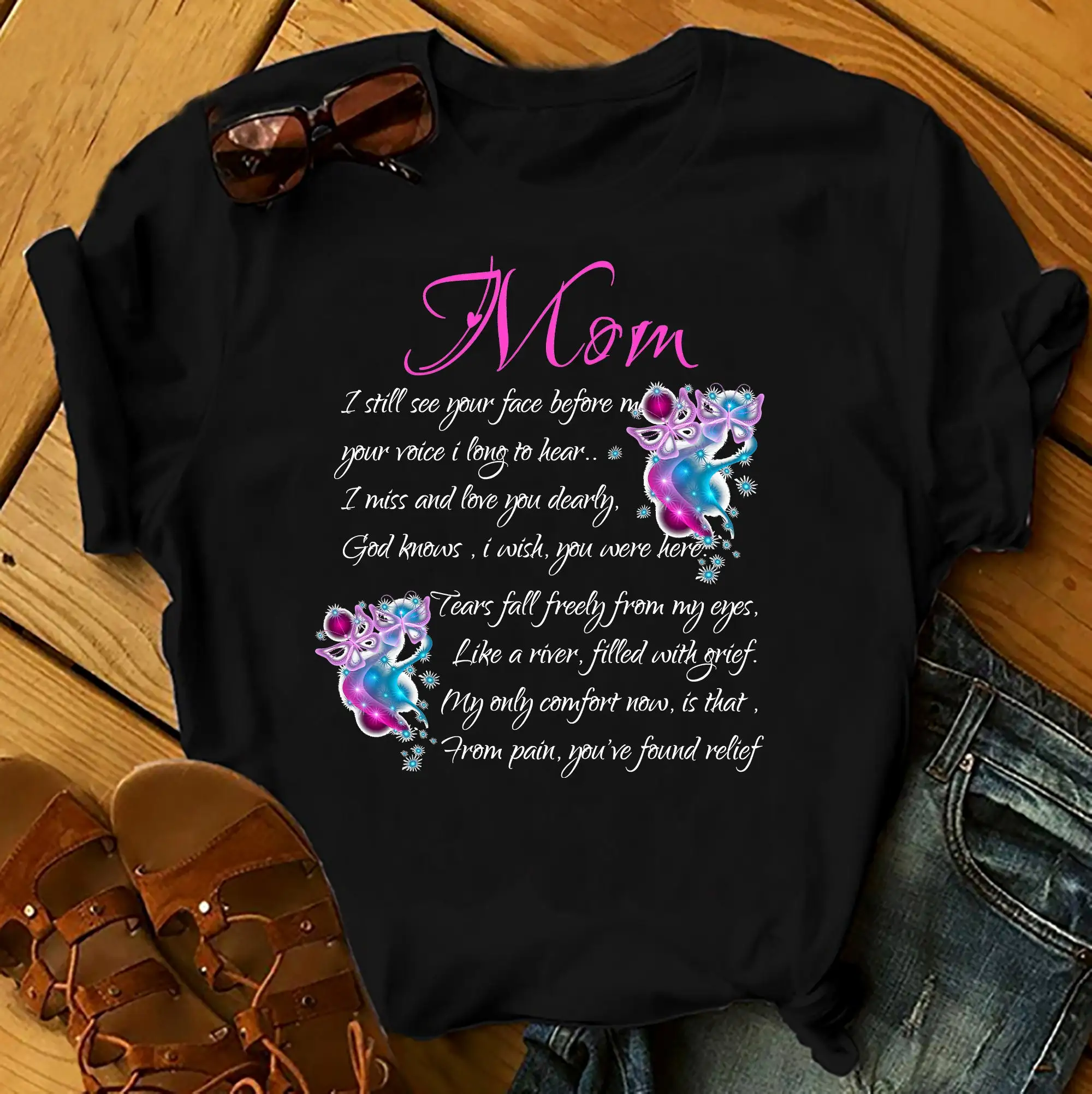 

Mom I Miss And Love You - Family Shirts Men Woman Birthday T Shirts Summer Tops Beach T Shirts Blue Shirts For Women Xs-5Xl New