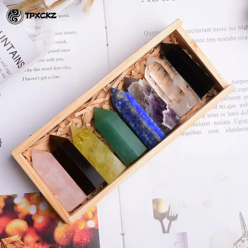

Wooden Gifts Natural Crystal 6 Faceted Reiki Chakra Stones Crystal Healing Prism