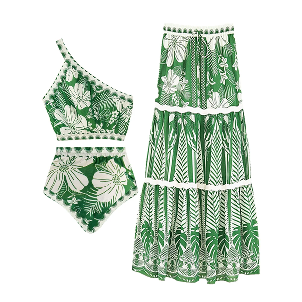 

Floral Print Two Piece Swimsuits Cover Up Fashion High Waist One Shoulder Swimwear Summer Sexy Backless Beach Swimming Costume