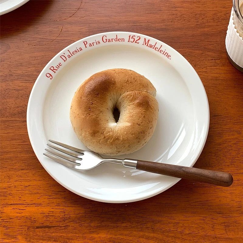 

Korean Vintage Ceramic Plate for Food Red English Ceramic Dinner Plate Breakfast Cake Plate Dessert Diner Plate