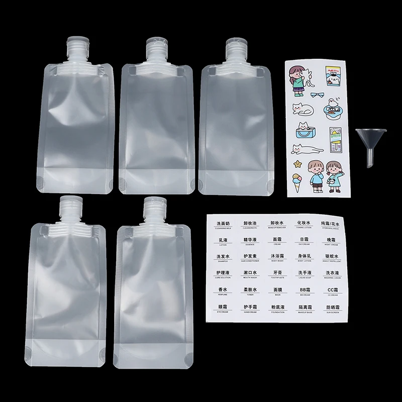 

5pcs Clear 30/50/100ml Reusable Leakproof Refillable Pouches Cosmetic Containers Shampoo Lotion Liquid Dispenser Packaging