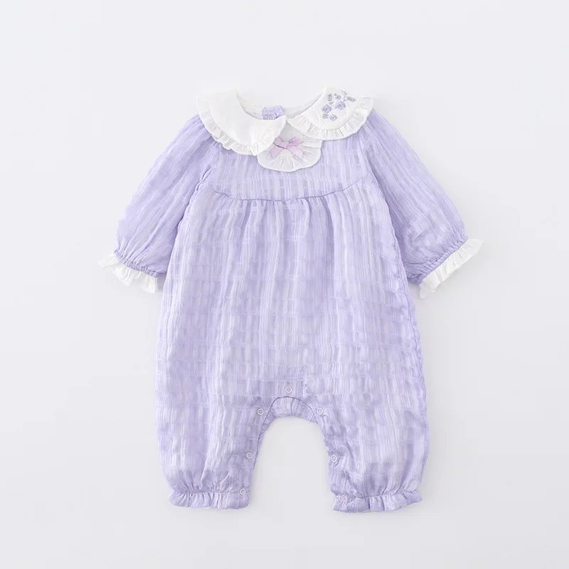 

Baby Onesie 22 Spring New Female Baby Clothes Long Sleeve Purple Embroidered Collar Crawl Suit for Infants Rompers