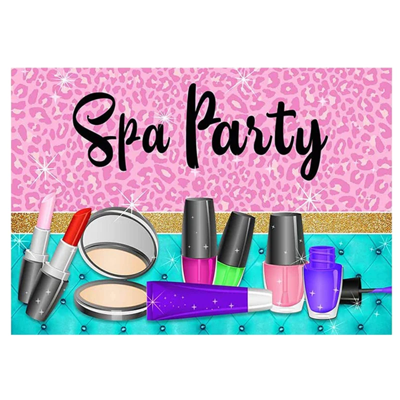 

Sparkle Spa Party Backdrop Makeup Leopard Print Background Glamour Girl Party Photo Booth Banner for Cake Table Supplies