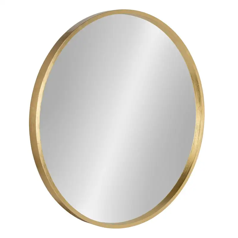 

Round Wood Wall Mirror, 25.6" Diameter, Gold, Modern Glam Wall Décor Accent