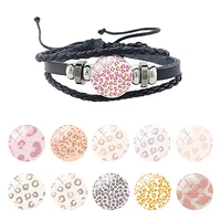 jweijiao multilayer weave cord black leather bracelet leopard grain design glass cabochon dome charm design jewelry gifts fhw913