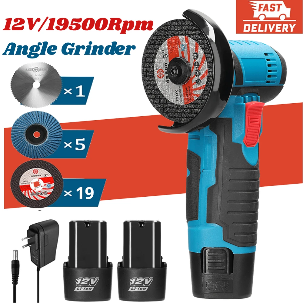 12V Brushless Angle Grinder 19500RPM Electric Polishing Grinding Machine Cordless Cutting Lithium Battery Power Tool