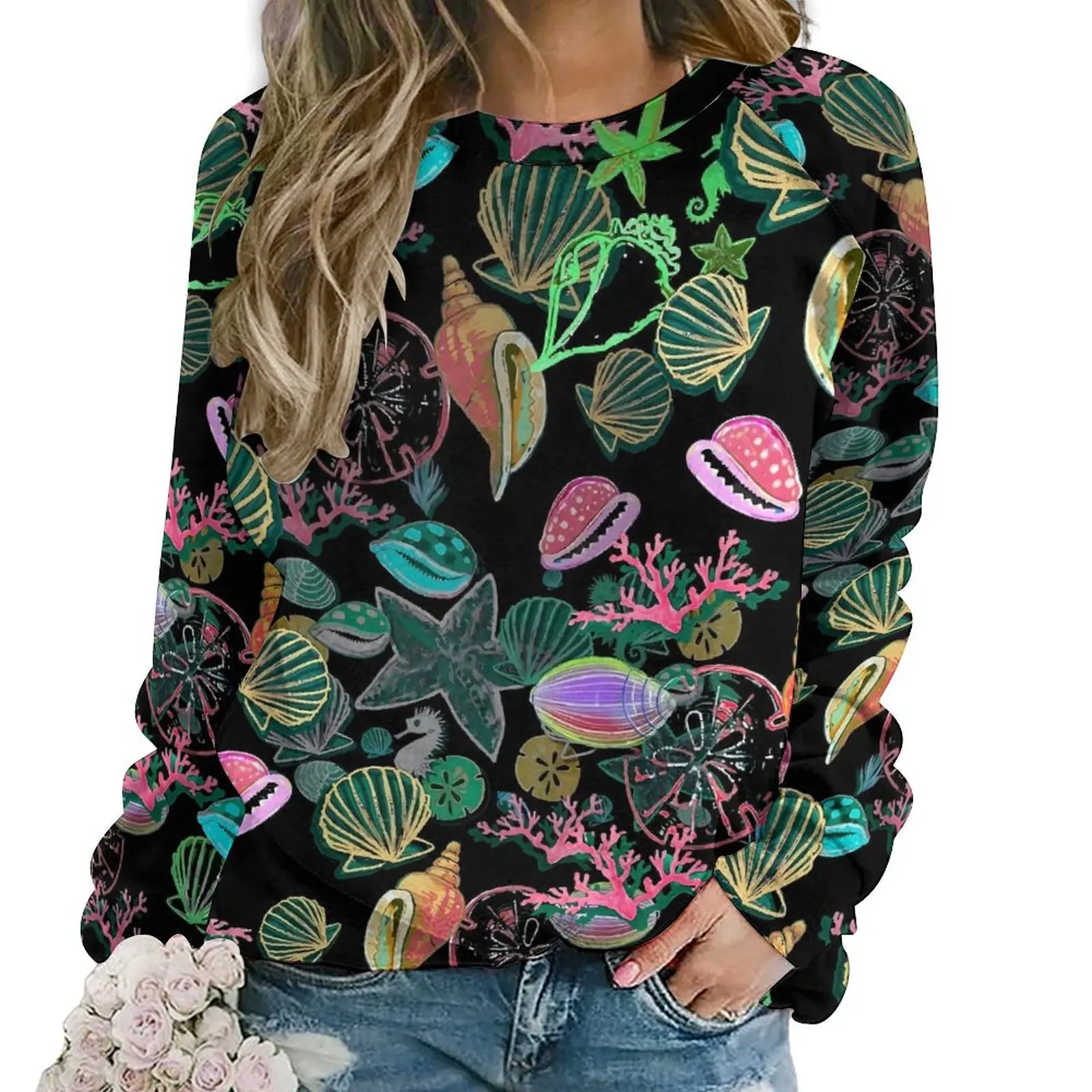 

Sea Shells Hoodies Female Long-Sleeve Reef Madness Elegant Casual Hoodie Hot Winter Street Fashion Oversize Graphic Sweatshirts