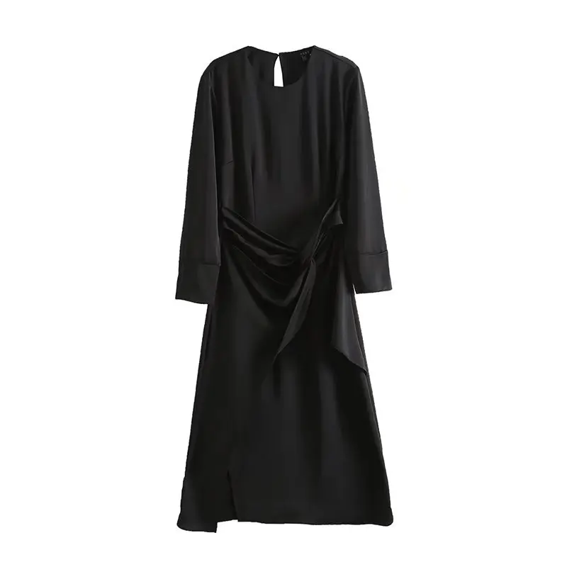 

Женское длинное платье в стиле ретро с длинным рукавом и Боковым Разрезом