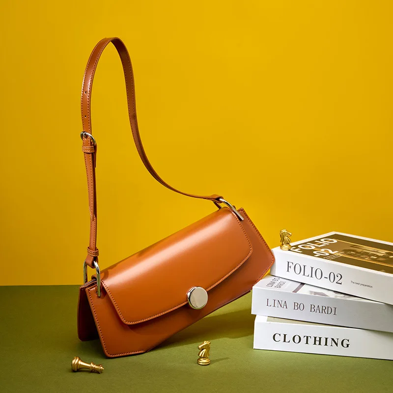 Luxury Designer Genuine Cowhide Leather Shoulder Bag for Women Vintage Ladies Armpit Bag High Quality Ol Commuting Underarm Bag