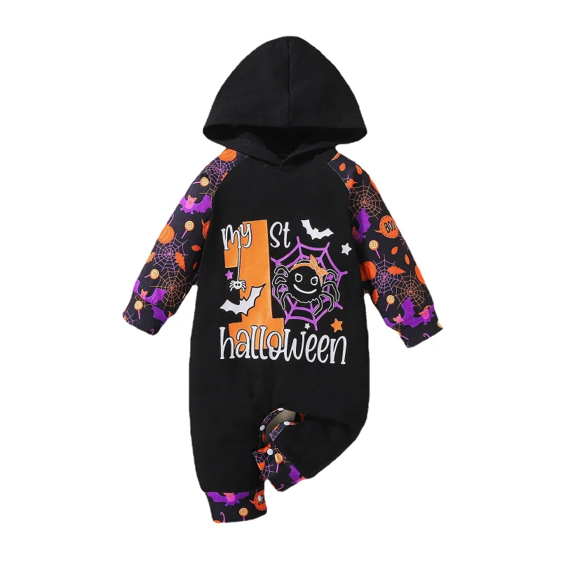 

1-3 Years Old Infants and Young Children New Halloween Elements One-piece Hooded Romper Childrens Clothing Party Clothes