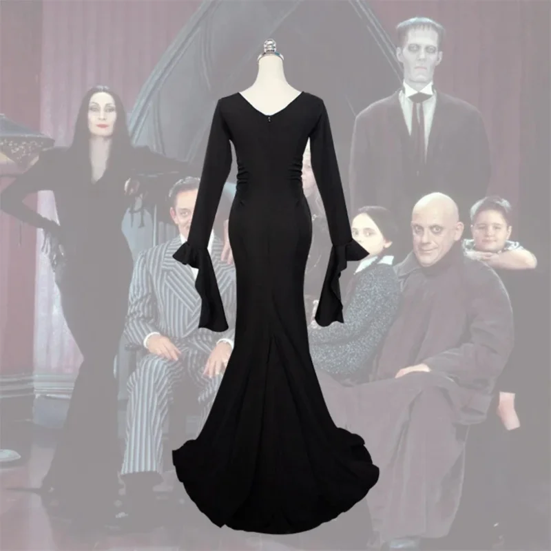 Костюм для косплея Morticia Addams WedMedieval Vampire черное сексуальное вечернее платье