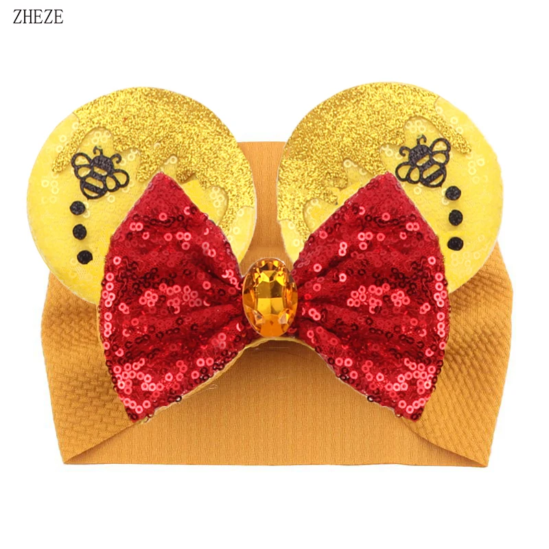 2023 New Design Mouse Ears Headwrap For Baby Autumn Winter Girls Sequin Bow Headband Turban Christmas Party DIY Hair Accessories