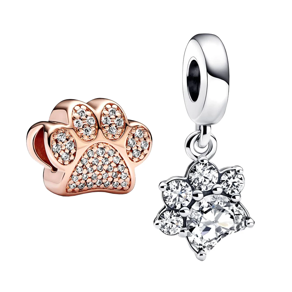 

925 Sterling Silver Sparkling Pet Paw Print Dangle Charms fit Pandora Original Bracelet Making Jewerly for Women Gifts