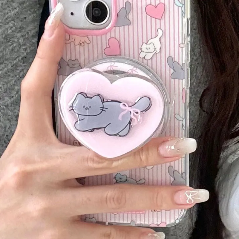 Мультяшный кот Love Heart Серый Розовый бантик для Magsafe Магнитные аксессуары