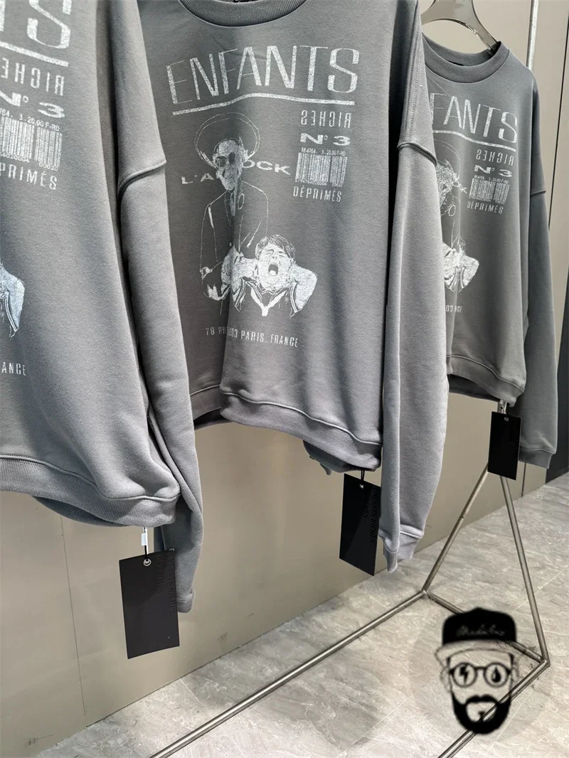 Зимняя серая толстовка с капюшоном в стиле ретро свободная спортивная одежда