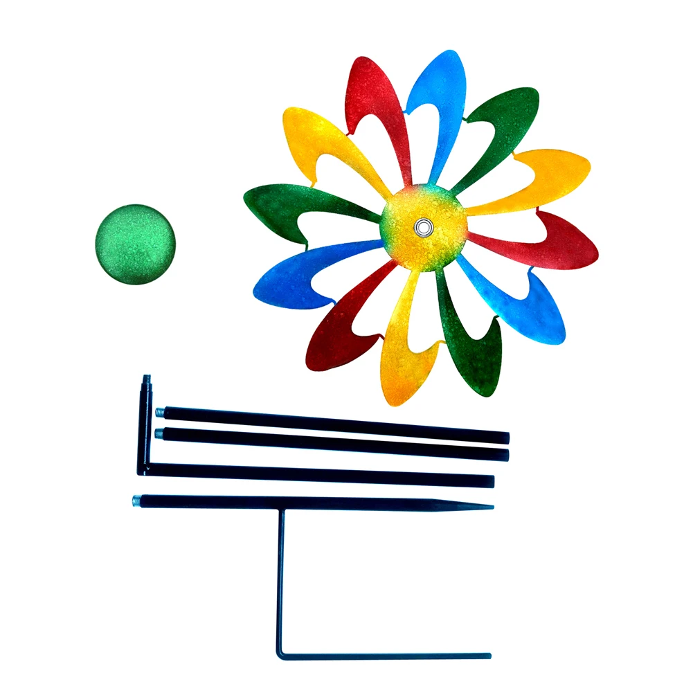 

Yard Iron Patio Ground Stake Craft Lawn Coloful For Garden Art Home Decor Gift Wind Spinner Windmill Landscaping